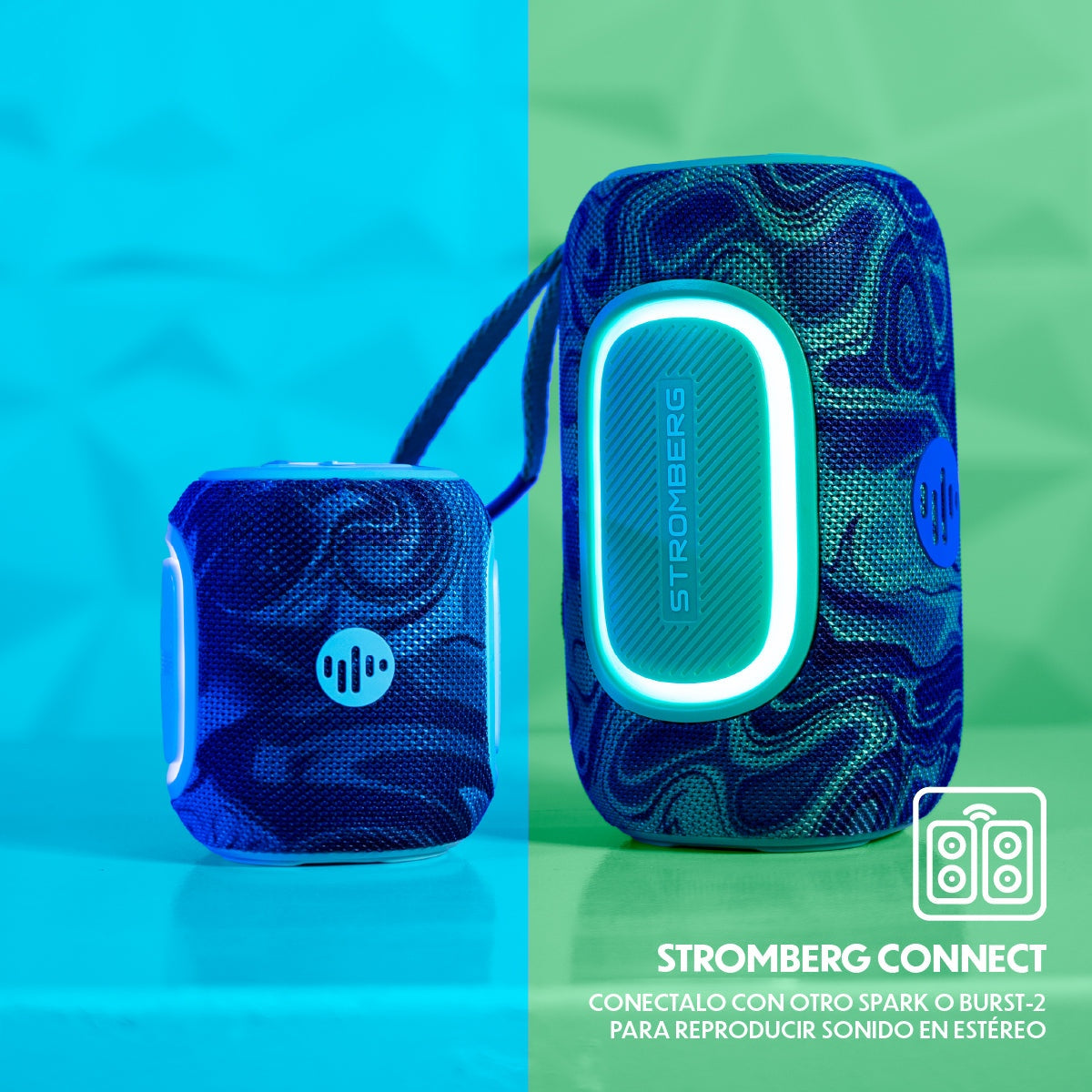 Parlante portatil bluetooth Stromberg Spark celeste vista trasera