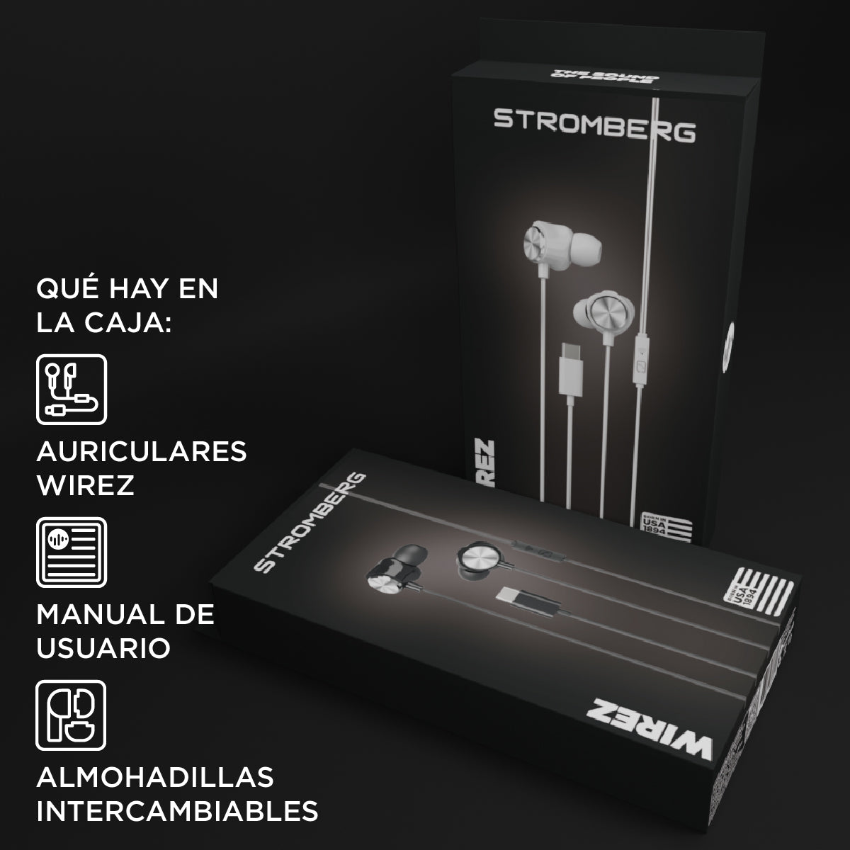 Auriculares cableados in-ear Stromberg Wirez azul detalle almohadillas