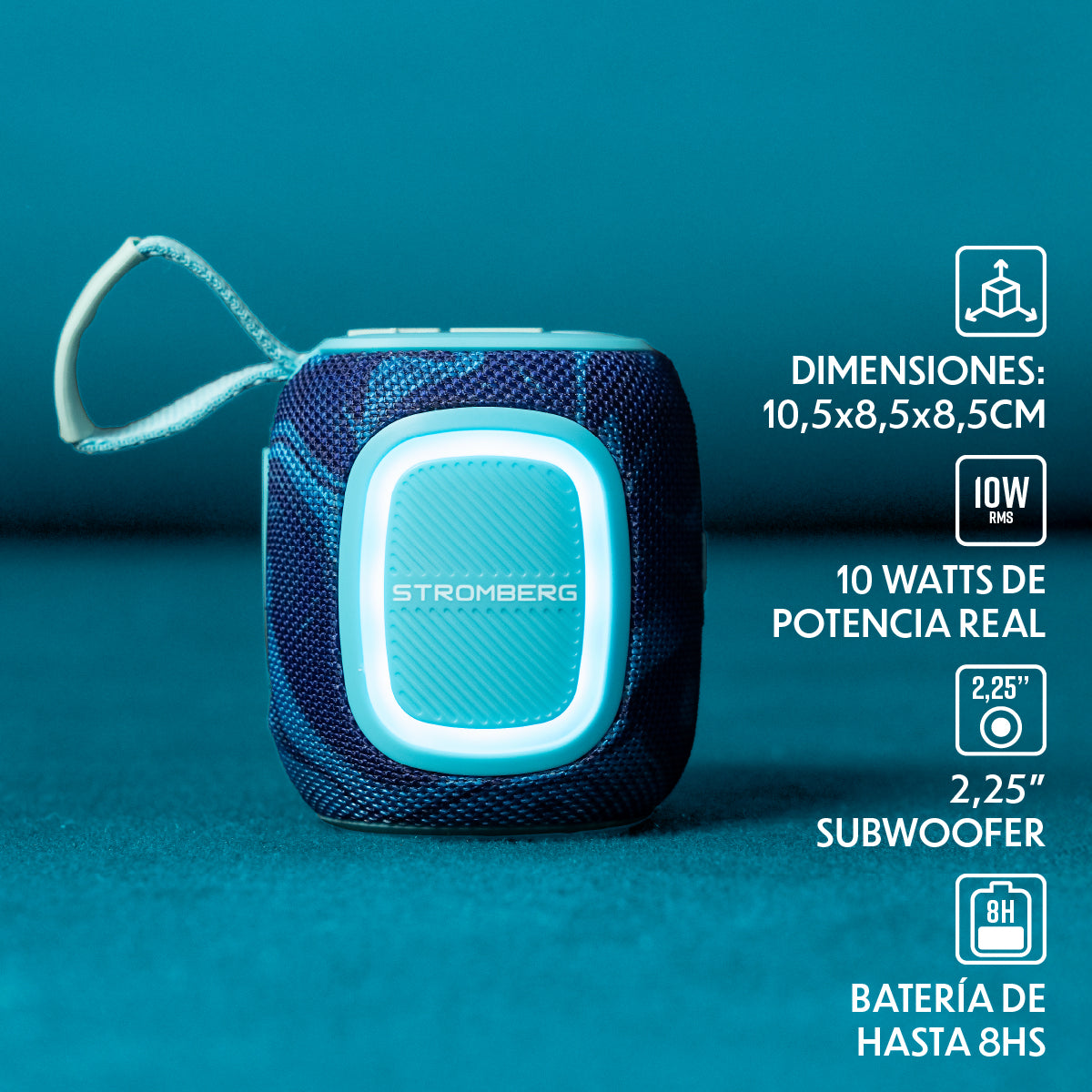 Parlante portatil bluetooth Stromberg Spark celeste resistente IPX5