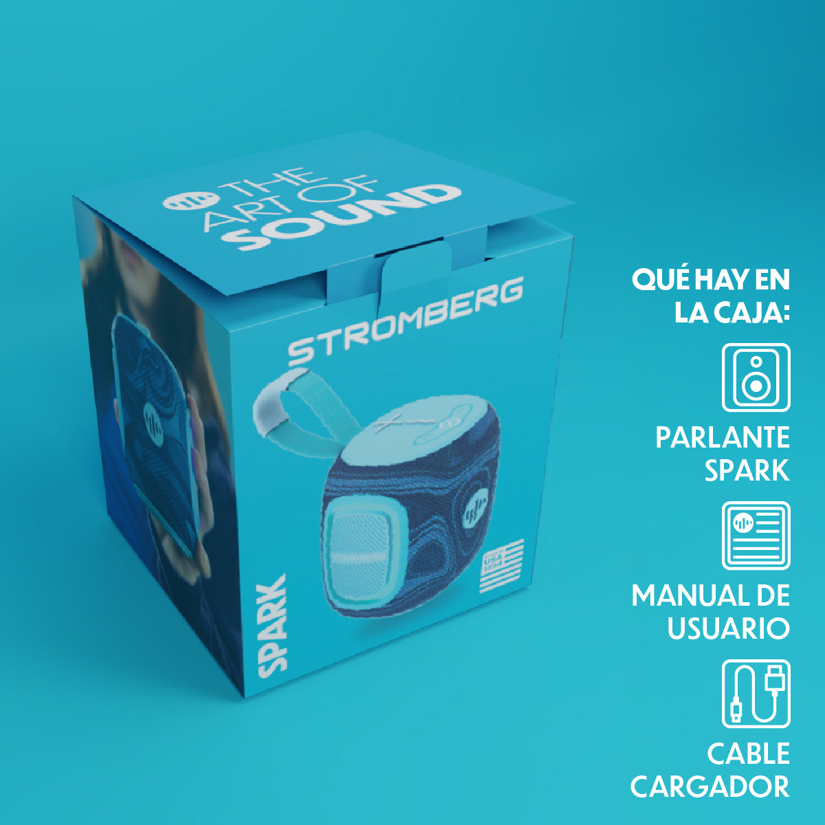 Parlante portatil bluetooth Stromberg Spark celeste entorno lifestyle