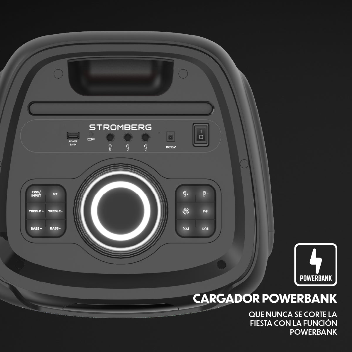 Parlante portatil Stromberg Tone 2 negro panel de control